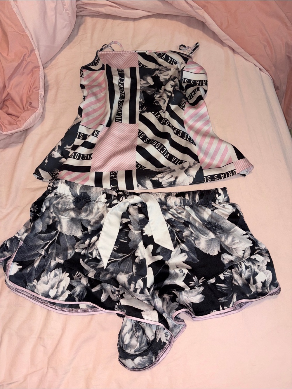 Pink & Black Floral Pajama Set